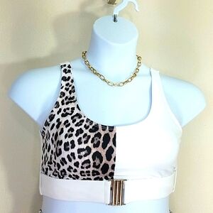 Top crop halter tank bikini belted leopard print
